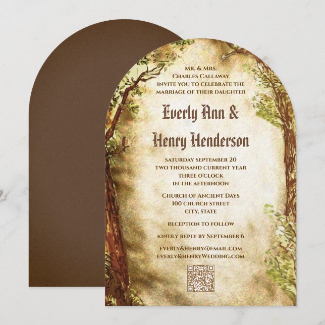 Mediaeval Terracotta Enchanted Forest Wedding   Invitation (Front/Back)