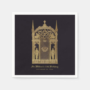 Mediaeval Themed Birthday Gothic Knight Black Gold Napkin