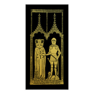 Mediaeval Tomb Brass Rubbing Knight, Lady and Chil Poster
