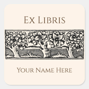 Mediaeval Trees Ex Libris Bookplate, Customisable Square Sticker