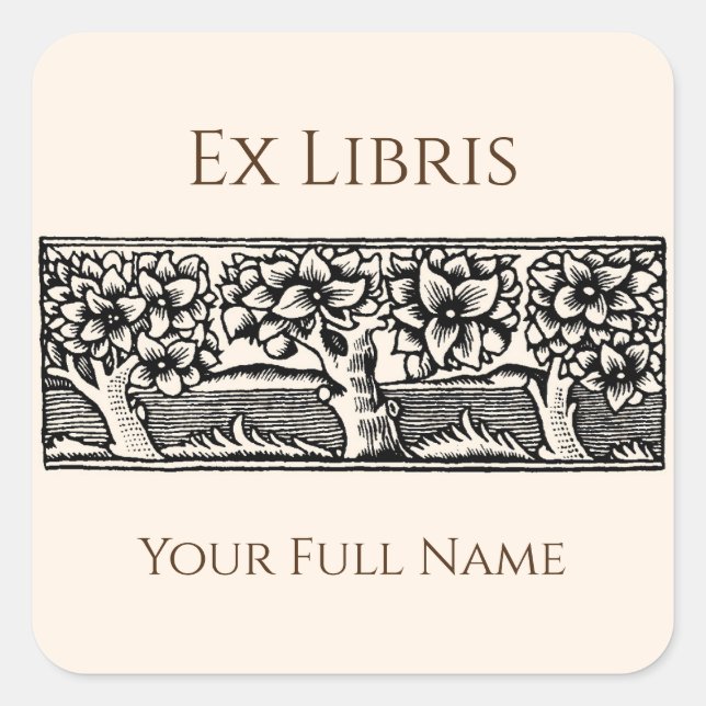 Mediaeval Trees Ex Libris Bookplate, Editable Square Sticker (Front)
