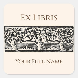Mediaeval Trees Ex Libris Bookplate, Editable Square Sticker