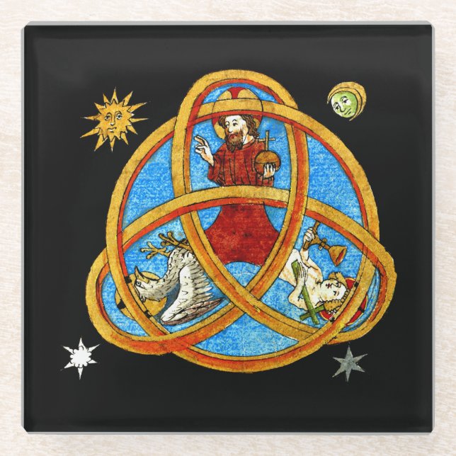 Mediaeval Trinity God, Jesus & Holy Spirit Glass Coaster (Front)