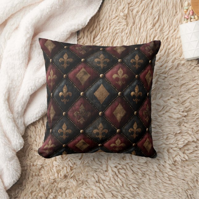 Mediaeval Tufted Fleur-de-Lis Harlequin Pattern (1 Cushion (Blanket)