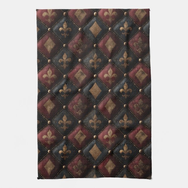 Mediaeval Tufted Fleur-de-Lis Harlequin Pattern (1 Tea Towel (Vertical)