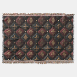 Mediaeval Tufted Fleur-de-Lis Harlequin Pattern (1 Throw Blanket