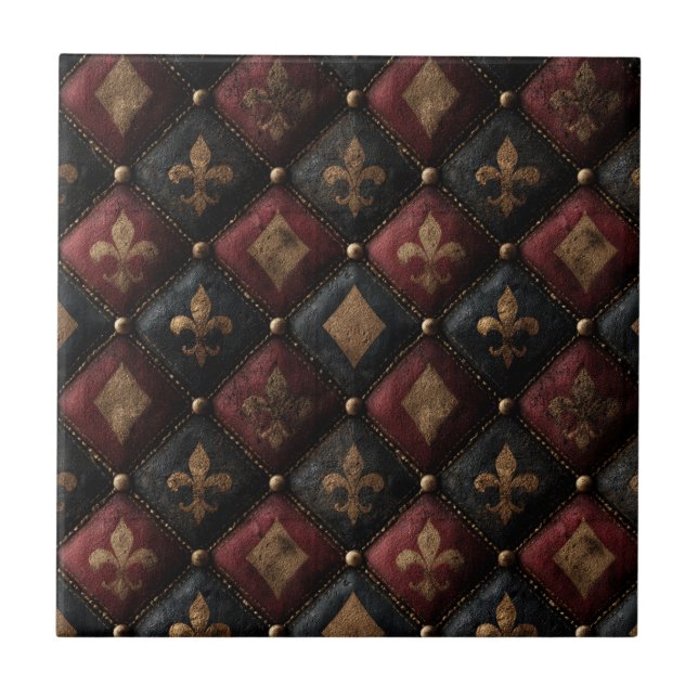 Mediaeval Tufted Fleur-de-Lis Harlequin Pattern (1 Tile (Front)