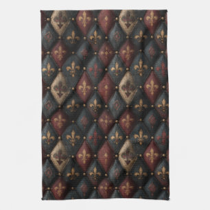 Mediaeval Tufted Fleur-de-Lis Harlequin Pattern (2 Tea Towel
