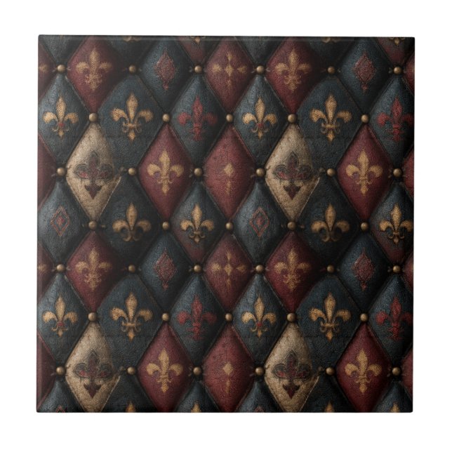 Mediaeval Tufted Fleur-de-Lis Harlequin Pattern (2 Tile (Front)