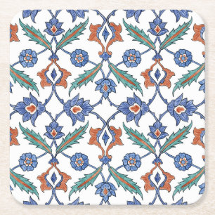 Mediaeval Turkish Tiles: Floral Ornament. Square Paper Coaster