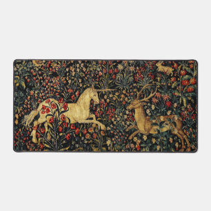 Mediaeval Unicorn Midnight Floral Garden Desk Mat