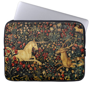 Mediaeval Unicorn Midnight Floral Garden Laptop Sleeve