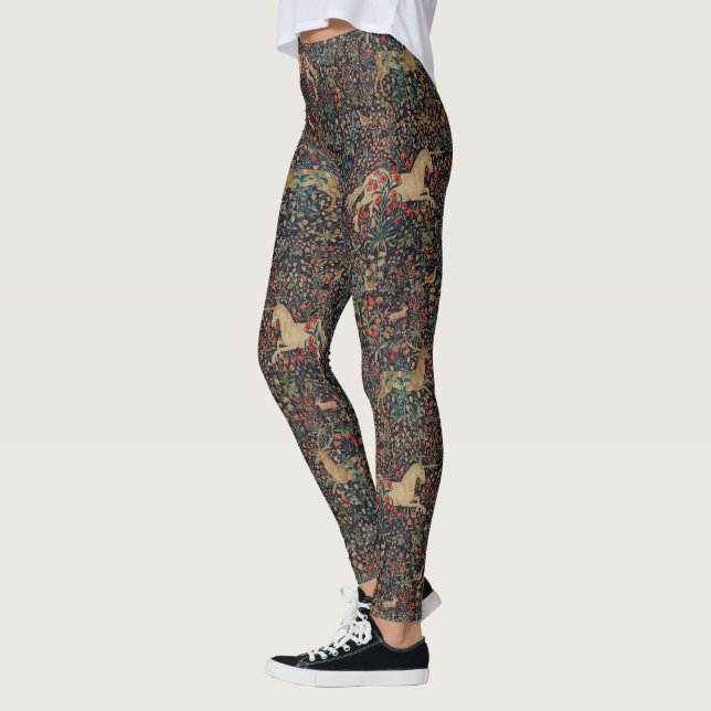 Mediaeval Unicorn Midnight Floral Garden Leggings (Left)