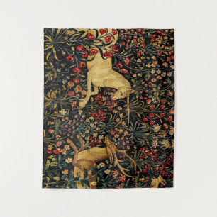 Mediaeval Unicorn Midnight Floral Garden Tapestry