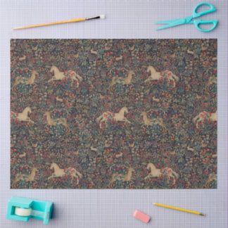 Mediaeval Unicorn Midnight Floral Garden Tissue Paper