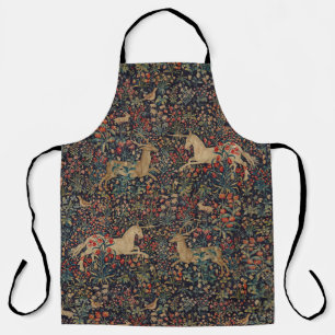 Mediaeval Unicorn Stag Deer Midnight Floral Garden Apron