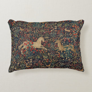 Mediaeval Unicorn Stag Deer Midnight Floral Garden Decorative Cushion