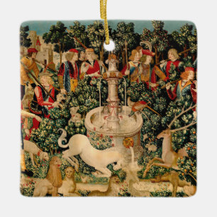 Mediaeval Unicorn Tapestries Print: Met Cloisters Ceramic Ornament