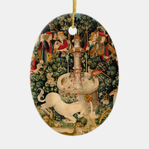 Mediaeval Unicorn Tapestries Print: Met Cloisters Ceramic Tree Decoration