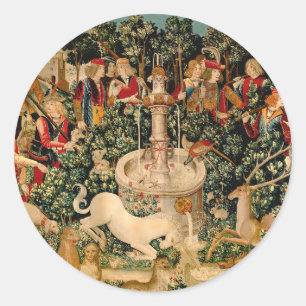 Mediaeval Unicorn Tapestries Print: Met Cloisters Classic Round Sticker