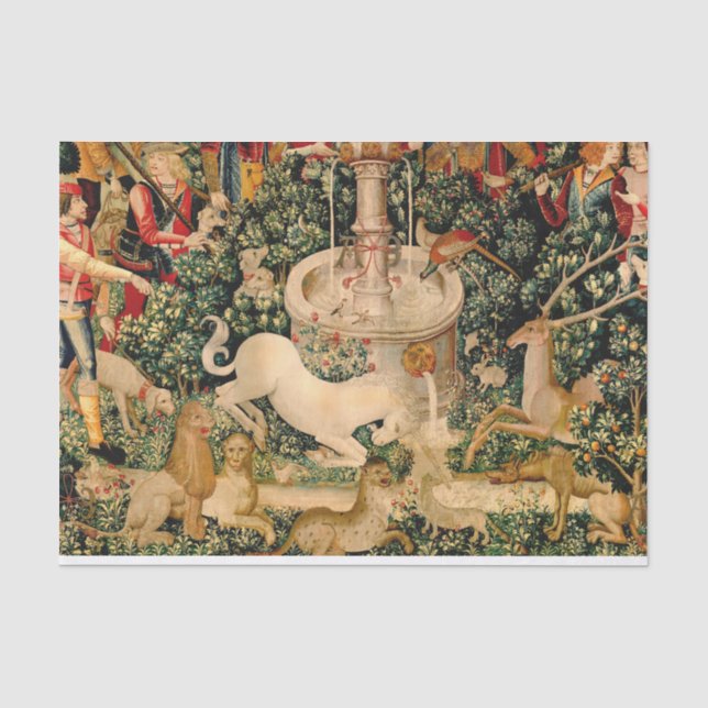Mediaeval Unicorn Tapestries Print: Met Cloisters Tissue Paper (Front)