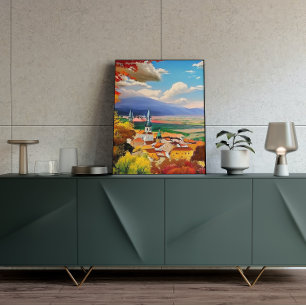 Mediaeval Village with Nature Painting Poster