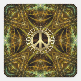 Mediaeval Visions Golden Peace Symbol Postcard Square Sticker