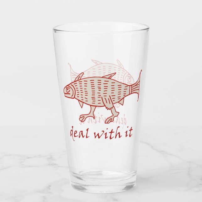 Mediaeval Walking Fish Glass Tumbler (Front)