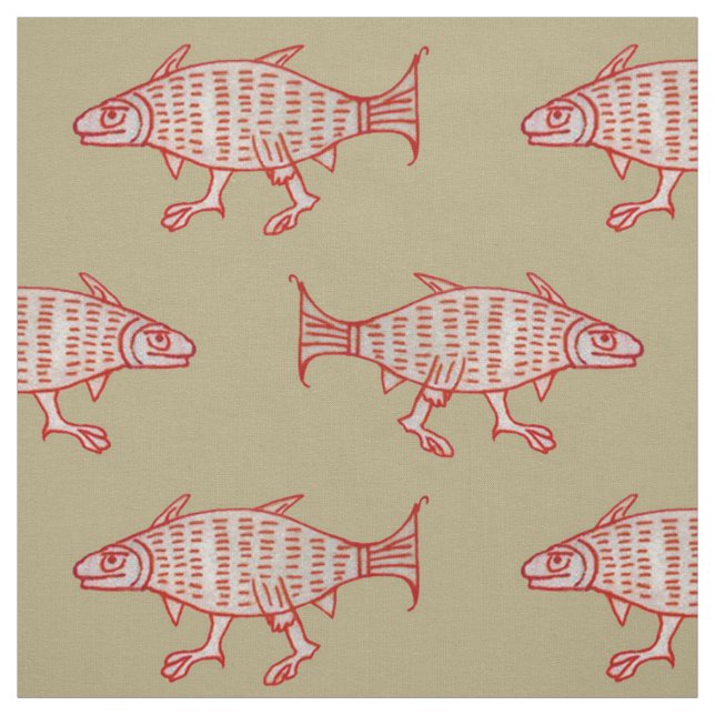 Mediaeval Walking Fish on Tan Fabric (Swatch)