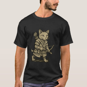 Mediaeval Warrior Cat Archer Renaissance Woodcut-S T-Shirt