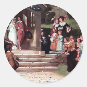 Mediaeval Wedding Bride Groom antique painting Classic Round Sticker