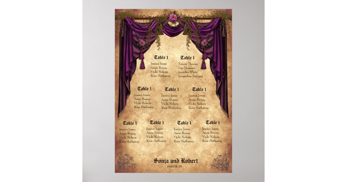 Mediaeval Wedding Seating Chart Zazzle co uk