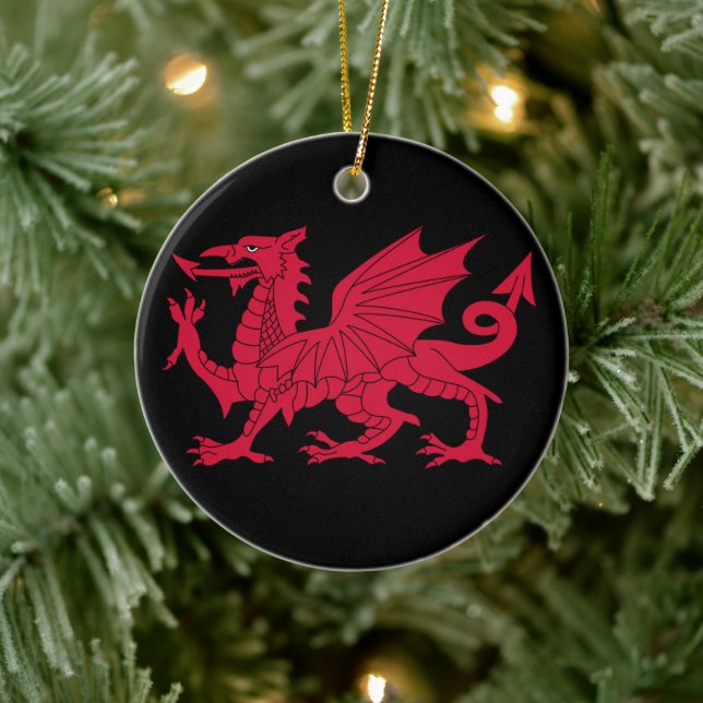 Mediaeval Welsh Dragon Personalised Ceramic Tree Decoration (Tree)