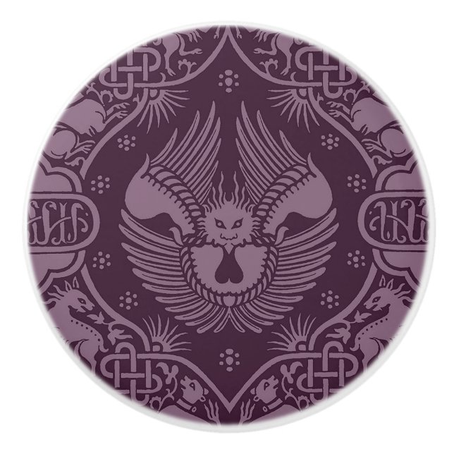 Mediaeval Winged Lion Ceramic Knob (Front)