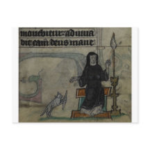Mediaeval woman spinning with cat