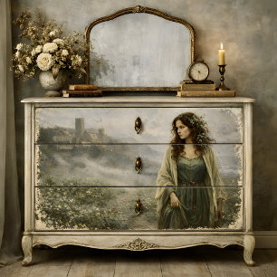 Mediaeval Woman Village Landscape Scene Decoupage Tissue Paper