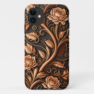 Mediaeval Woodcut Rose Flower iPhone 11 Case