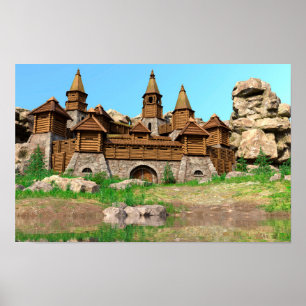 Mediaeval Wooden Fortress Landscape Poster