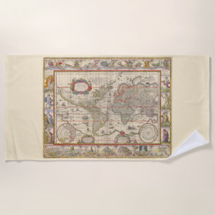 Mediaeval World Map (by Willem Blaeu) Beach Towel