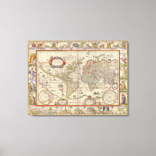 Mediaeval World Map (by Willem Blaeu) Canvas Print