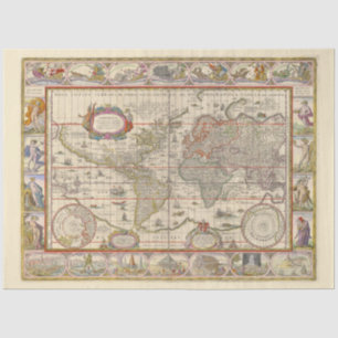 Mediaeval World Map (by Willem Blaeu) Tissue Paper