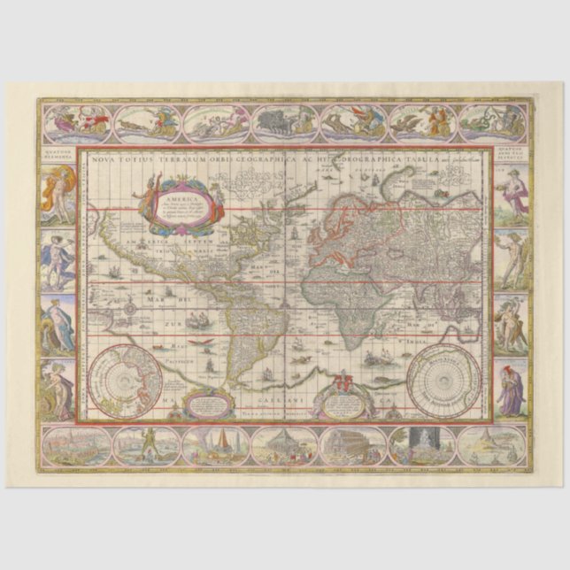 Mediaeval World Map (by Willem Blaeu) Tissue Paper (Front)