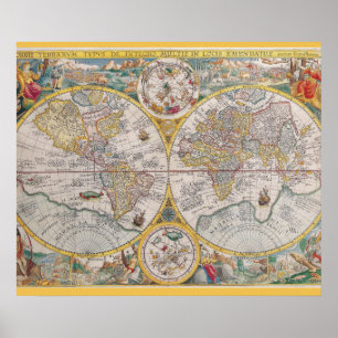 Mediaeval World Map From 1525 Poster