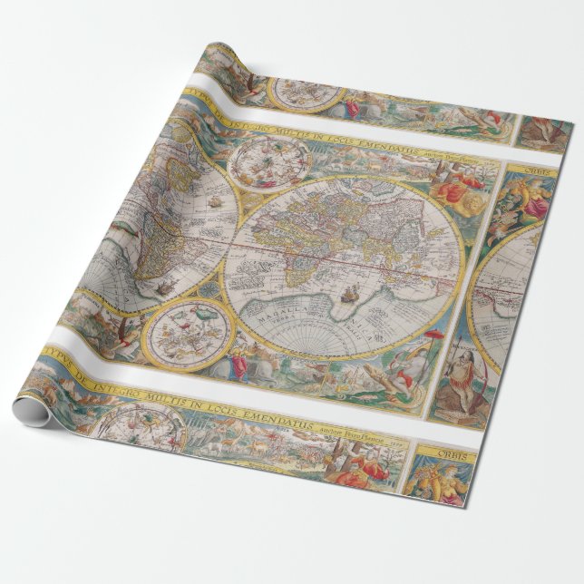 Mediaeval World Map From 1525 Wrapping Paper (Unrolled)