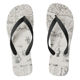 Mediaeval World map Quebec Nouvelle-France America Flip Flops