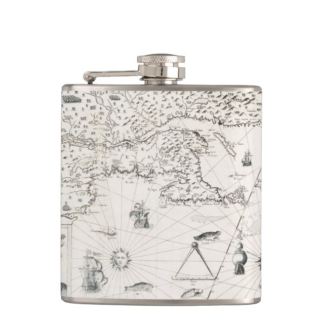 Mediaeval World map Quebec Nouvelle-France America Hip Flask (Front)
