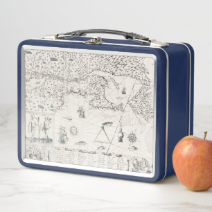 Mediaeval World map Quebec Nouvelle-France America Metal Lunch Box
