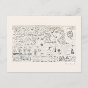 Mediaeval World map Quebec Nouvelle-France America Postcard