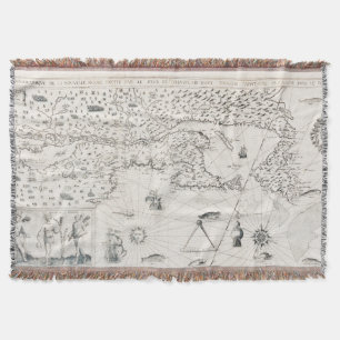 Mediaeval World map Quebec Nouvelle-France America Throw Blanket