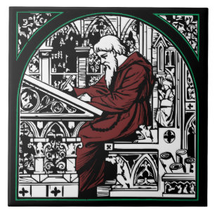Mediaeval Writing Desk and Monk Tile